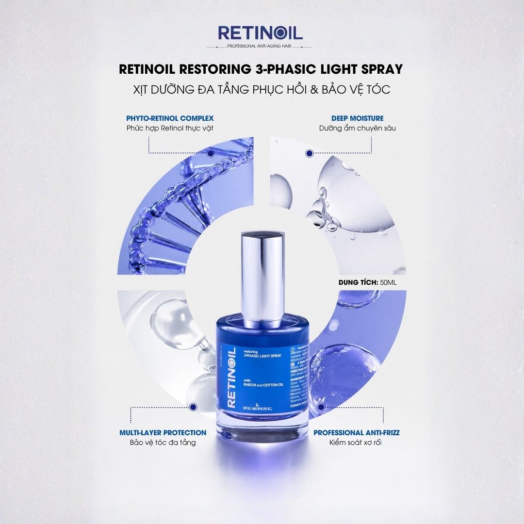RETINOIL Restoring 3-Phasic Light Spray - Xịt dưỡng đa tầng phục hồi & bảo vệ tóc 1