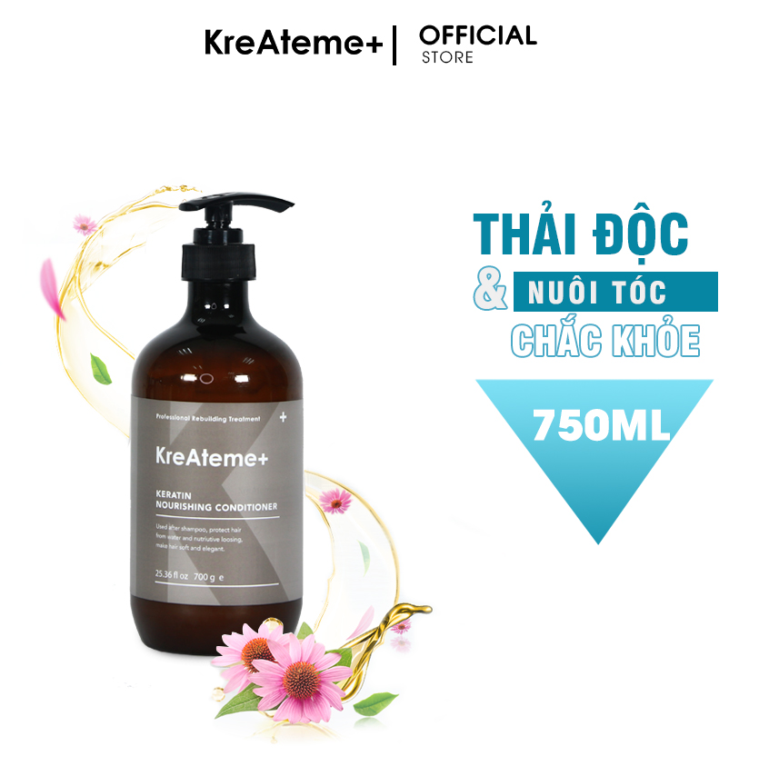 Dầu xả thanh lọc da đầu và nuôi tóc chắc khỏe KreAteme+ Nourishing Conditioner 750ml