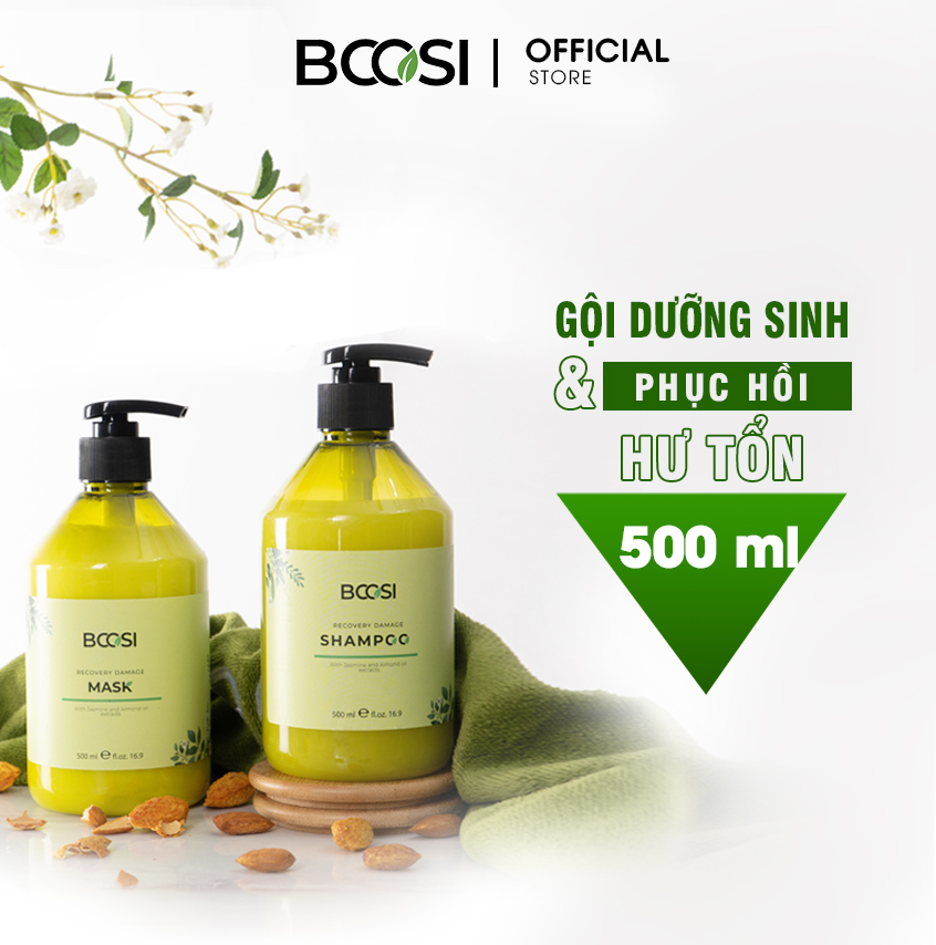 Combo dầu gội & mặt nạ dưỡng sinh phục hồi tóc hư tổn và chăm sóc da đầu Bcosi Recovery Damage 500ml